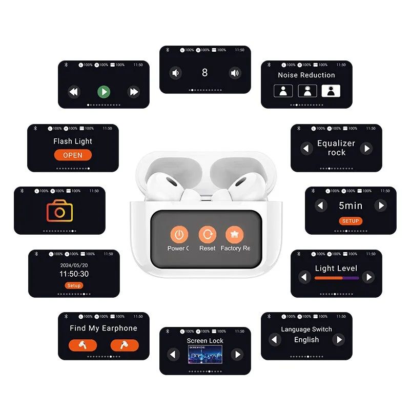 ANC Earbuds Touch Screen Display (White) - Image 2
